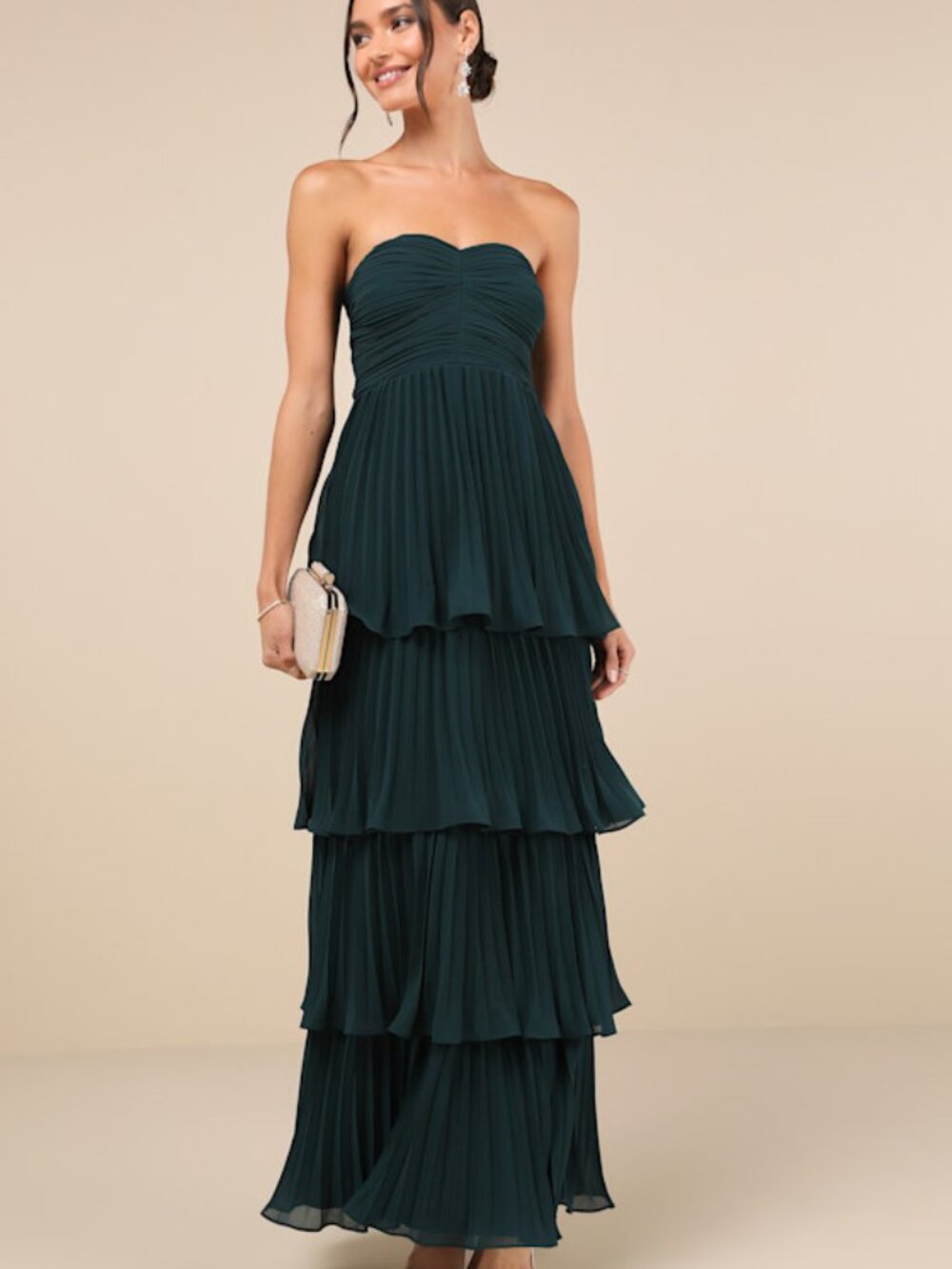 Lulus Seriously Sensational Emerald Strapless Tiered Maxi Dress Green - Size M